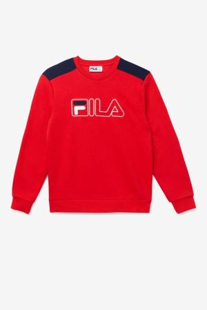 FILA Basil 2 Crew Sweatshirts Red / Navy / White,Mens Clothing | CA.AZUNDR071